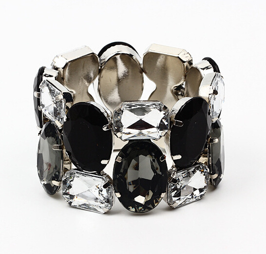 Prachtige brede elastische bruidsarmband met strass-steentjes: Bruin