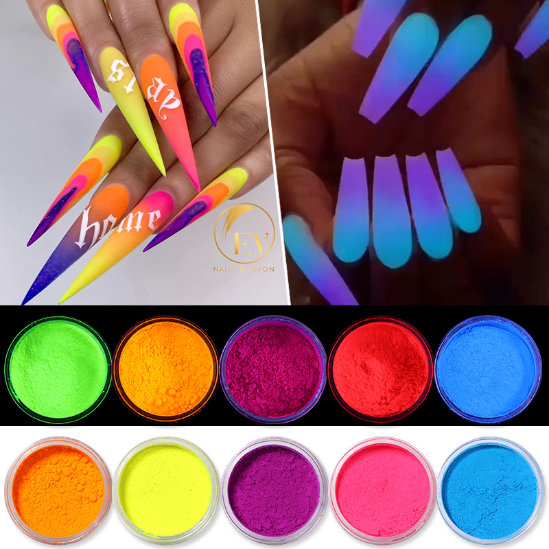 1 låda fluorescerande nagelpulver neonfosfor färgglad nagelkonst glitterpigment som håller längst 3d glödande självlysande dammdekorationer