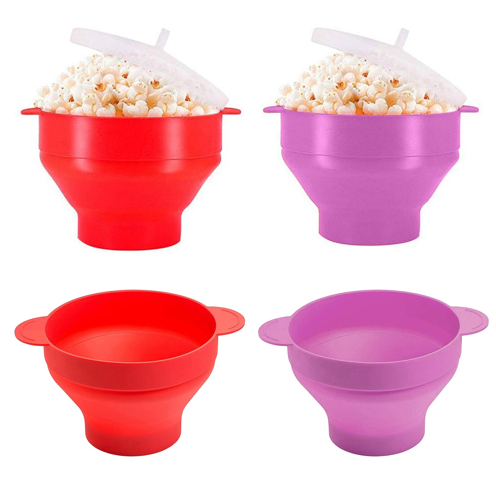 Silicone Foldable Microwave Popcorn Maker Bowl Dishwasher Safe Heat Resistant -40℃ to +230℃ Popcorn Bowl Dishwasher Safe w/ Cove