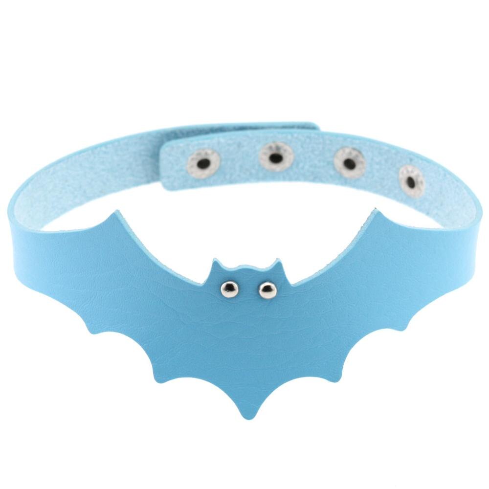 Small Devil Black PULeather Bat Wing Choker Handmade Nightclub Vampire Collar Clavicle Necklace Halloween Women: light blue