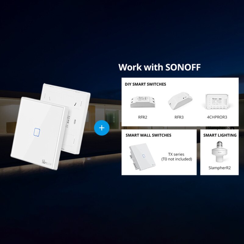 SONOFF T2EU-RF 86 Type Wall Panel Sticky Wall Switch Remote Controller 433MHz RF Smart Home Remote Control With 1/2/3 Gang