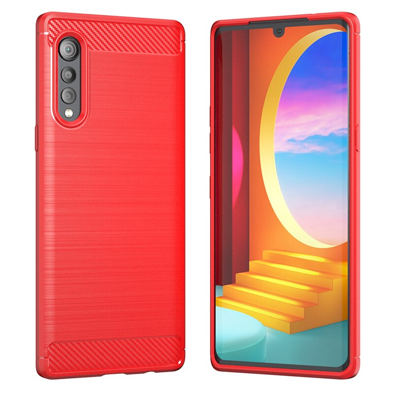 Bumper Phone Cases For LG Velvet Case + Tempered Glass Carbon Fiber Soft Gel Protective Skin G9 Silicon Cover: Red / Only Case