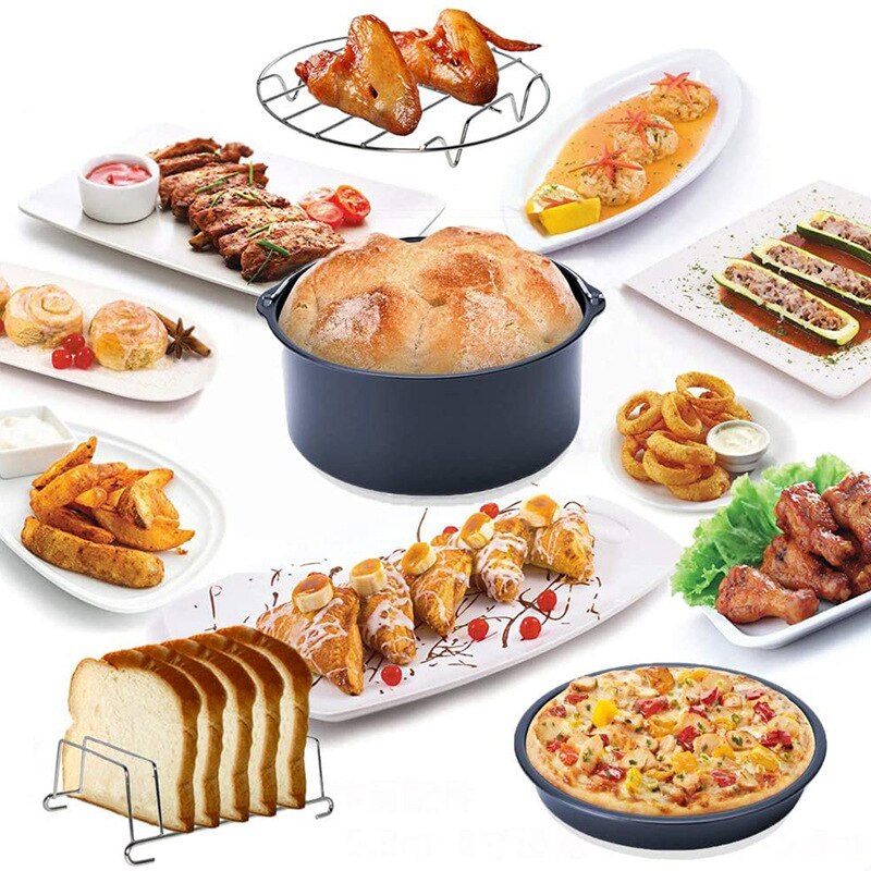 6Pcs 7 Inch Air Fryer Accessories Set Cake Barrel Baking Basket Pizza Plate Grill Pot Kitchen Cooking Air Fryer Tools
