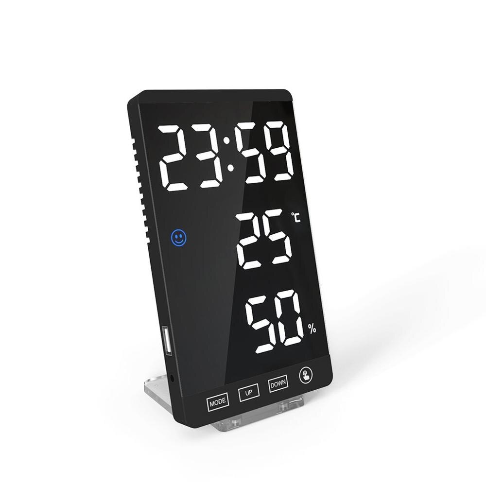 Praktisk digitalt led vækkeur multifunktionelt vejrstation termometer spejl ur display: E