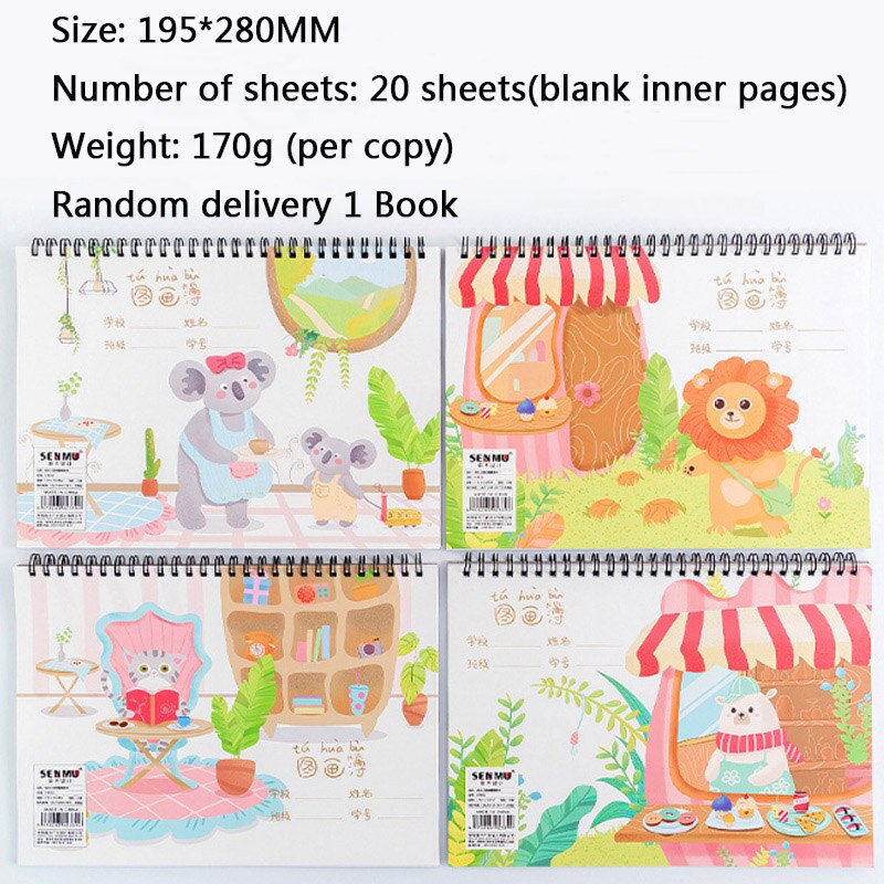 1Pc Cartoon Opleving Coil Foto Boek A4 Handgeschilderde Schets Blank Art Notebook Kinderen Kleuterschool Doodle Notepad Studen: 3