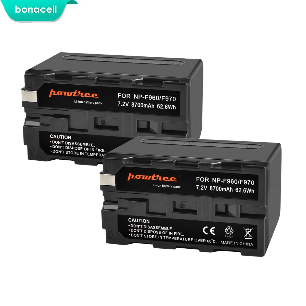 Bonacell 7.2V 8700mAh NP-F960 NP-F970 NP F960 F970 F950 Battery For Sony PLM-100 CCD-TRV35 MVC-FD91 MC1500C L10: 2 Pack Battery