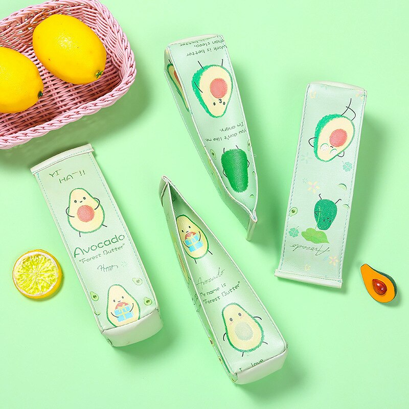 Avocado Kawaii Pencil Bag High Capacity Pu Pencil Pouch Cute Pen Case For Student School Office Supplies Stationery