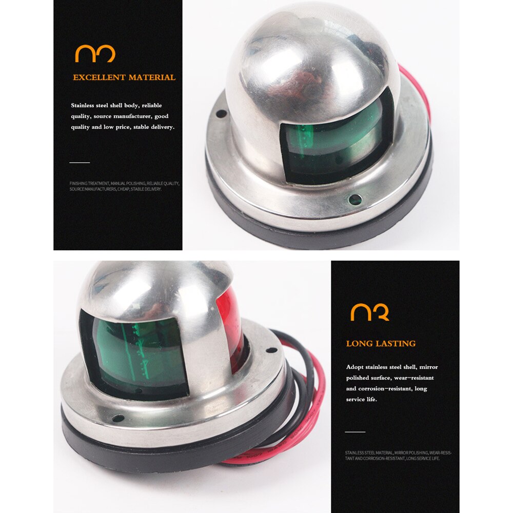 12V Stainless Steel Red Green LED Navigation Lights Boat Marine Indicator Spot Light Marine Boat Yacht Sailing Light