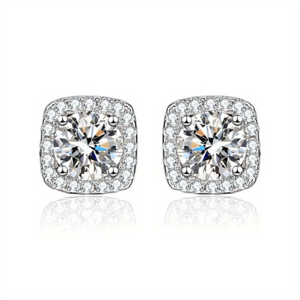 1 Pair Silvery Cubic Zirconia Stud Earrings Round Square Diamonique Stud Earrings Set for Women Men: Light Yellow Color
