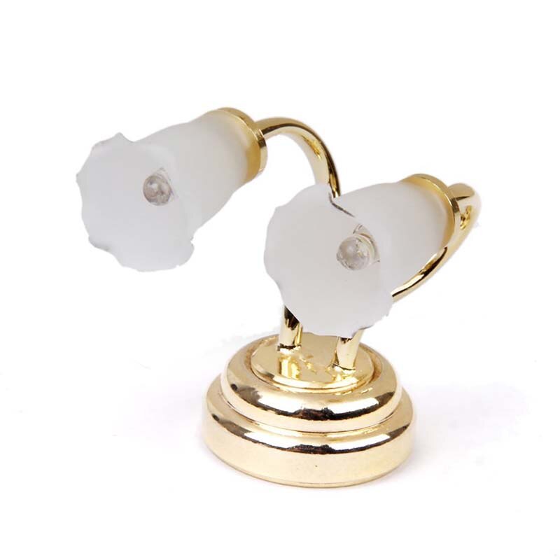 Plafonnier Miniature Rétro Maison De Poupée – Lustre Floral Double Tête échelle 1:12 – Métal Et Verre, Pile CR1632 Incluse – 6 X 5,6 Cm
