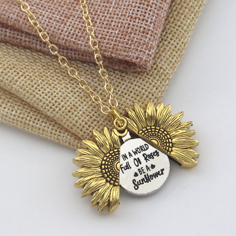 You Are My Sunshine Open Locket Sunflower Necklace Boho Jewelry Stainless Steel Friendship Letter Necklace Collier