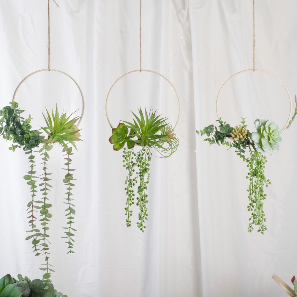 Cilected INS Artificial Green Plants Succulent Bamboo Ring Wall Hanging Home Hotel Shopping Mall Wall Decor Plastic Wreath