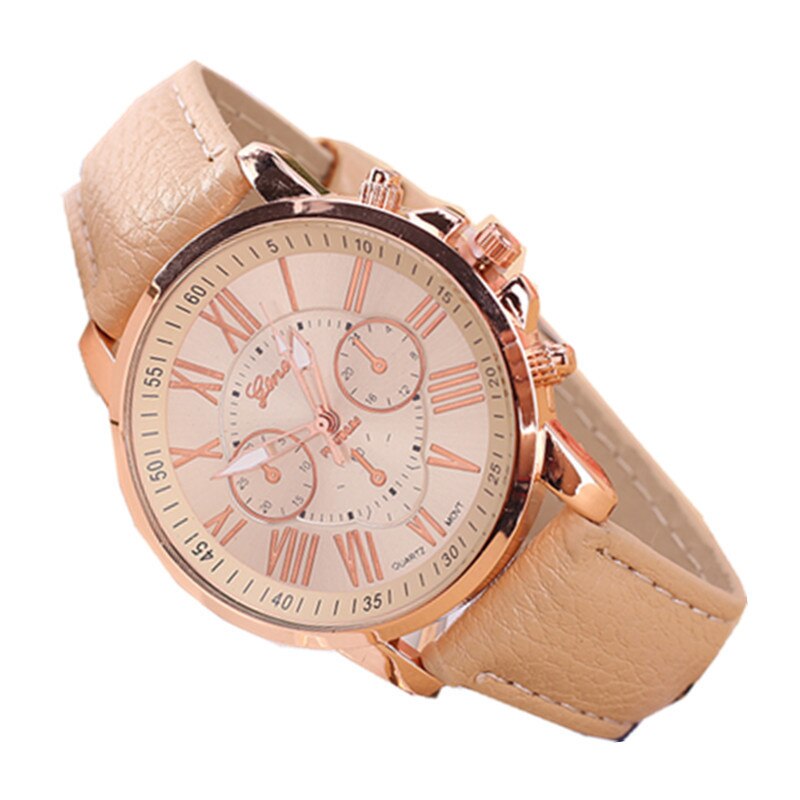 Drie-ogen horloge retro student koppel horloge mannen en vrouwen riem quartz trend horloge: Beige
