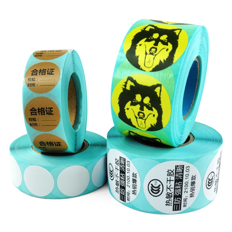 Direct Thermal Label Roll, Color / White Round Stickers, 1 Rolls, Packing Seal Label Sticker