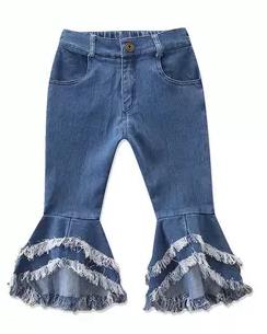 Tofs flickor byxor barn jeans utsvängda byxor barnkläder patchwork småbarn baby barn jeansbyxor barn & #39 ;s boot cut byxor: 4t