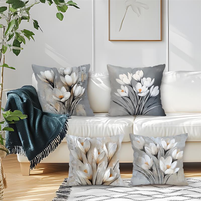 Hvite blomster puter putetrekk trykt polyester 45 x 45cm kasteputetrekk dekorative sofaputer putetrekk hjemmedekor