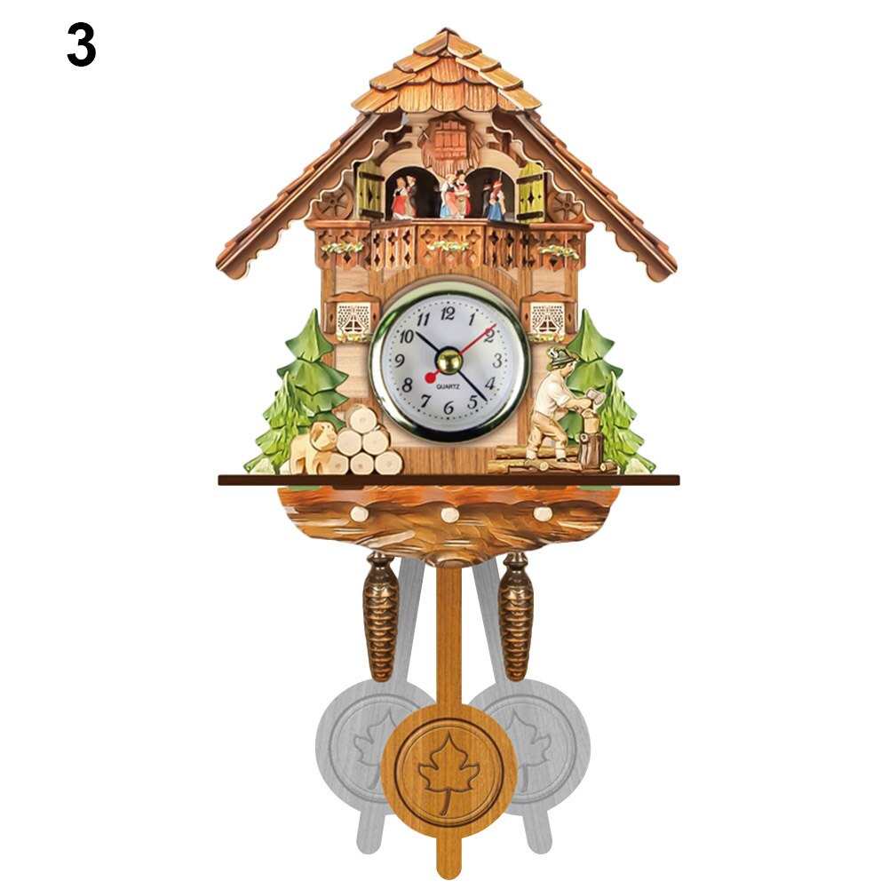 Wooden Cuckoo Wall Clock Bird Time Bell Swing Alarm Watch Home Art Decor Germany Black Forest Autoswinging Cuckoo Wall Clock: 3