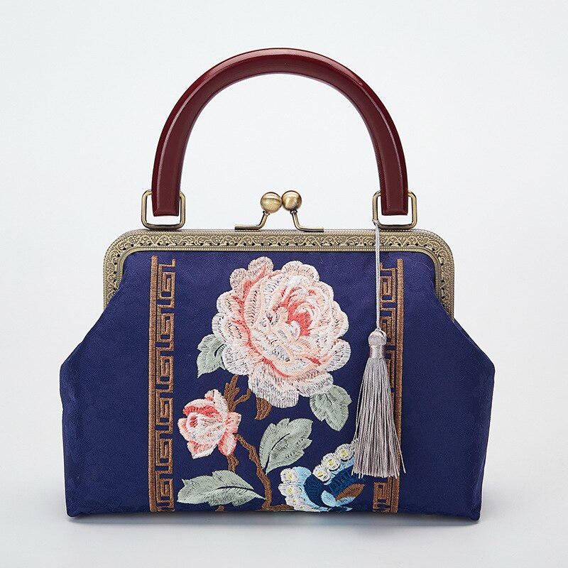 2022 Borduren Bloem Lock Shell Tassen Hout Vintage Bag Keten Vrouwen Schouder Crossbody Tas Tote Vrouwen Handtassen