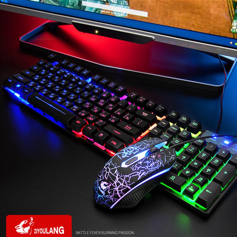 Wired Gaming Keyboard Mechanical Feeling Backlit USB 104 Keycaps Russian&English Keyboard Waterproof Keyboards Set