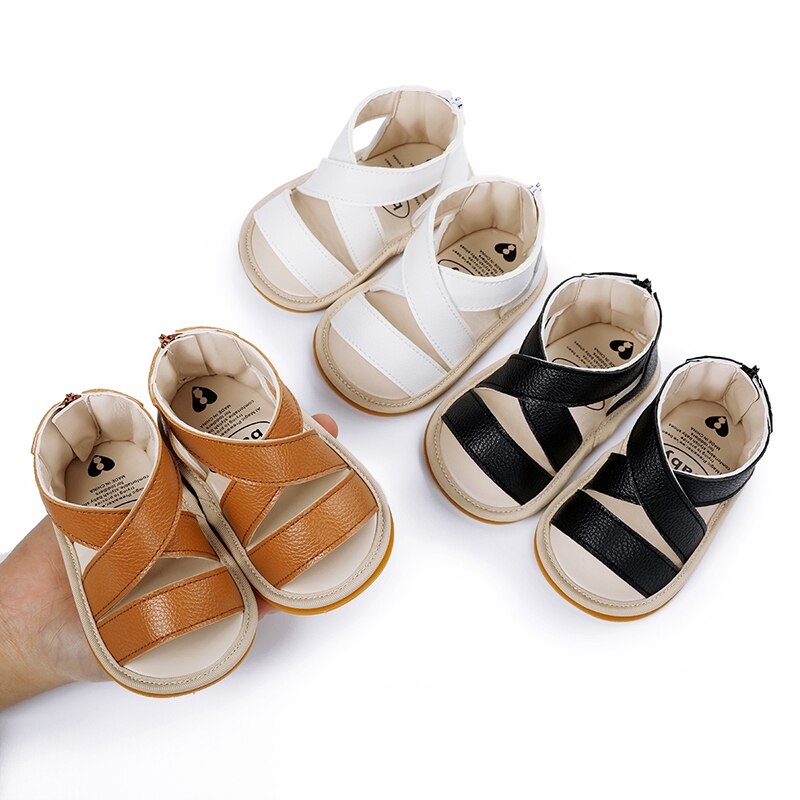 Sandales d'été en cuir PU pour bébés de 0 à 18 mois, chaussures pour nouveaux-nés, filles et garçons, solides, antidérapantes, respirantes,