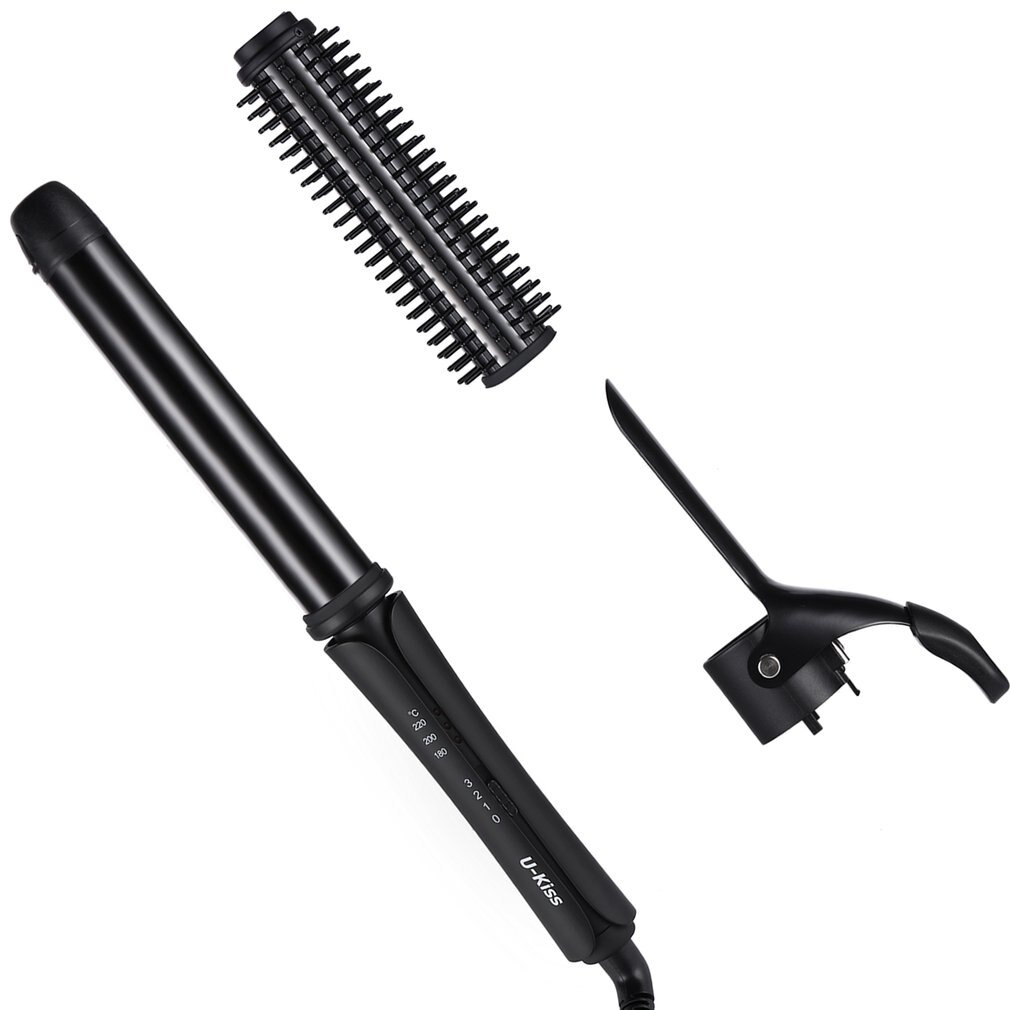 U-kiss brosse Interchangeable et pince Super dur titane enduit plaque chauffante double tension 3 en 1 ionique Styler cheveux bigoudi: UK