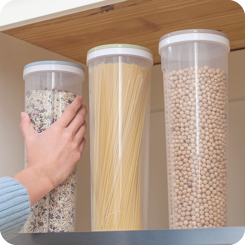 3Pcs Tall Food Storage Box Spaghetti Noodles Container Grain Cereal Jar Airtight Leak