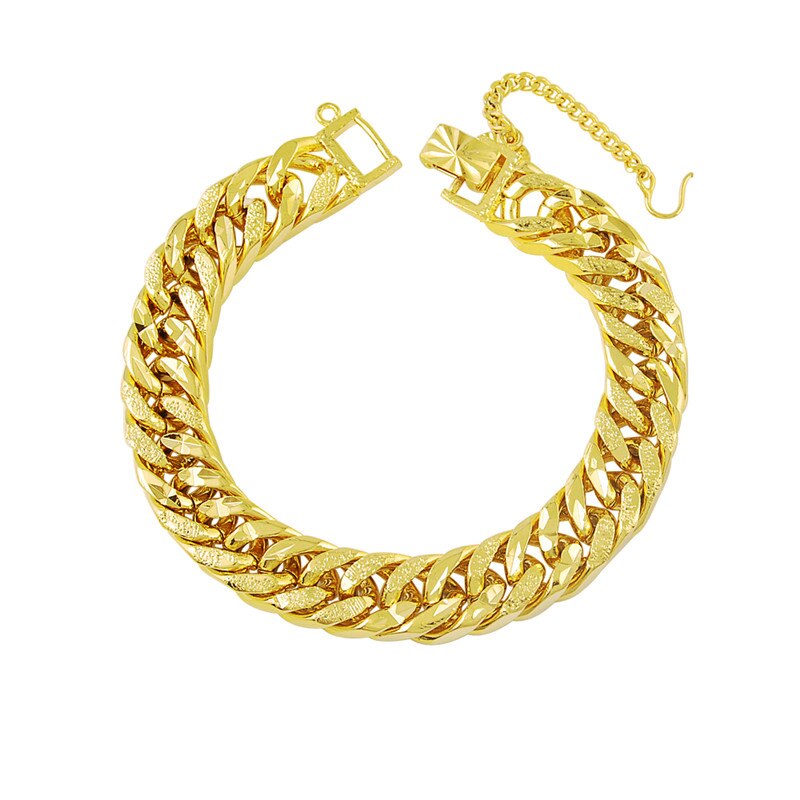 Alta Qualidade 24K Cor De Ouro Amarelo Clássica 9.5Mm Fosco Ligação Pulseira De Corrente Feminina Masculina Pulseira De corrente