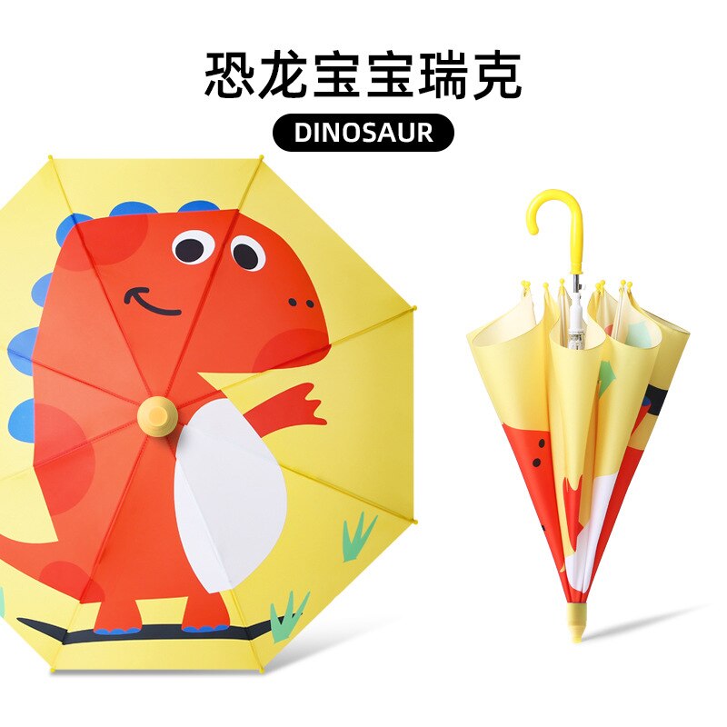 Solrig regn paraply med dobbelt anvendelse 8 ben børns paraply langt håndtag kid paraply studerende sød tegneserie illustration paraply: Baby dinosaur rick