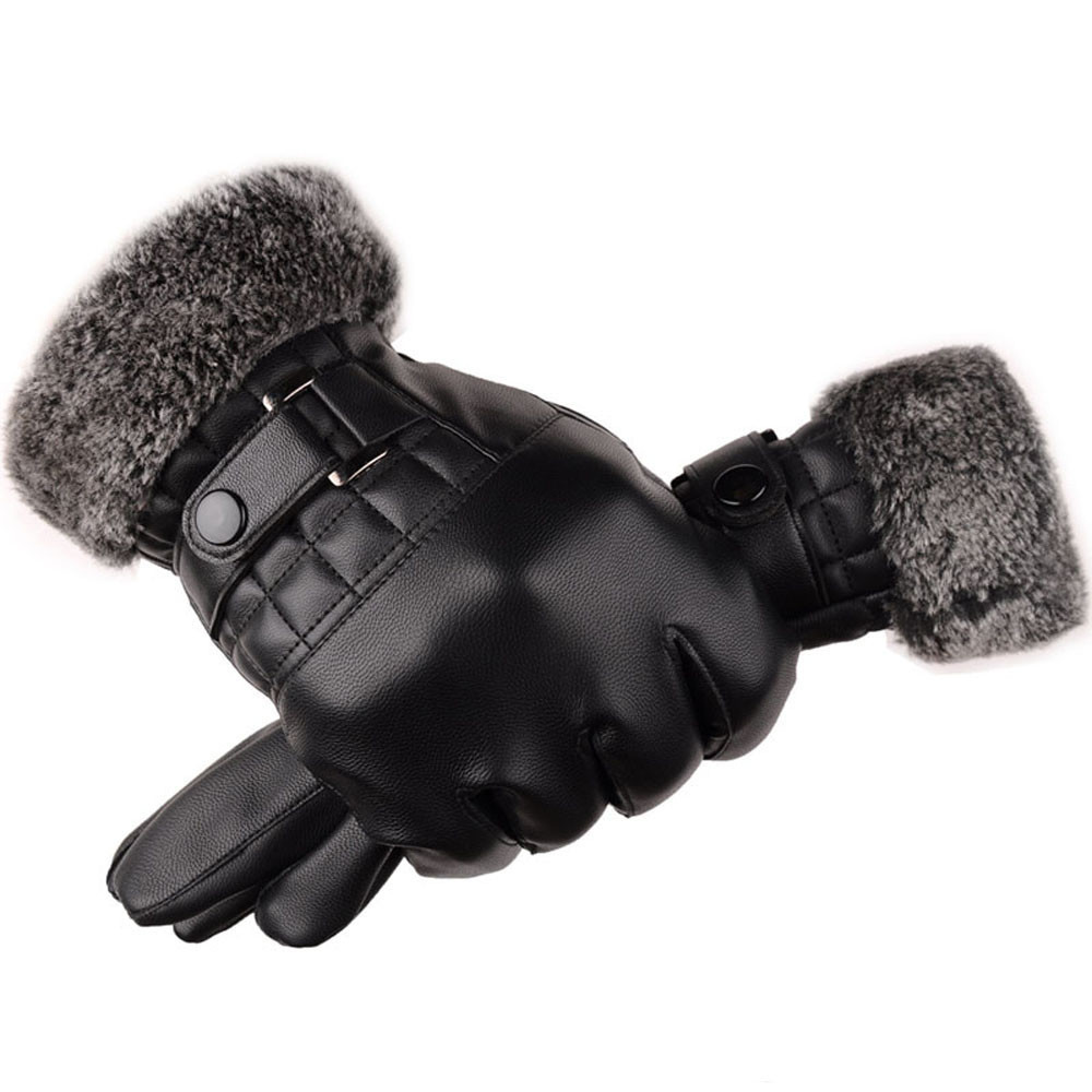 Mens Winter Gloves Touchscreen PU Leather Cuff Thermal Soft Gloves Man waterproof Sports gloves Driving Cycling Warm Gloves#20