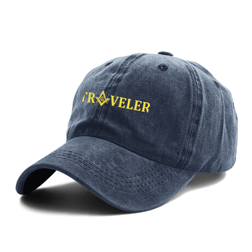 Casquette de baseball délavée pour hommes, casquettes Snapback de camionneur maçonnique de voyageur, chapeau de papa, boussole carrée dorée, chapeaux de golf de franc-maçon: Marine Bleu
