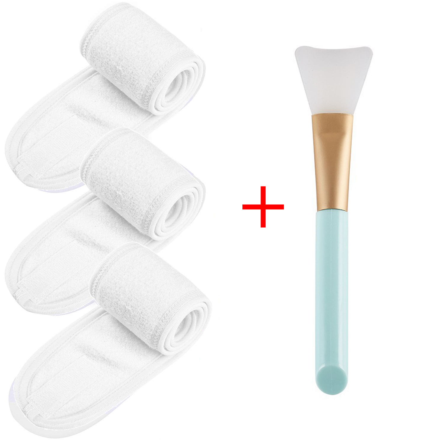 3pcs Adjustable Facial Headband with 1 Mask Brush Yoga Spa Bath Shower Makeup Wash Face Cosmetic Head Band Make Up Accessories: Burgundy