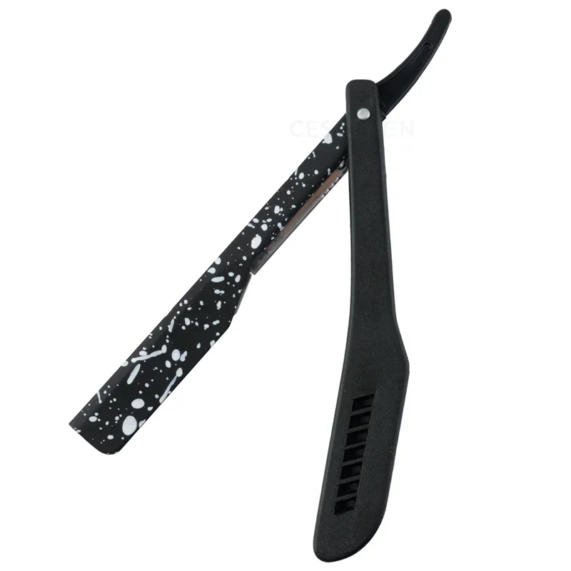 Camouflage Professionele Opvouwbare Scheren Scheermessen Voor Mannen Baard Trimmen Ontharing Gereedschap Kapper Veiligheid Scheermes Mes Houder: Black