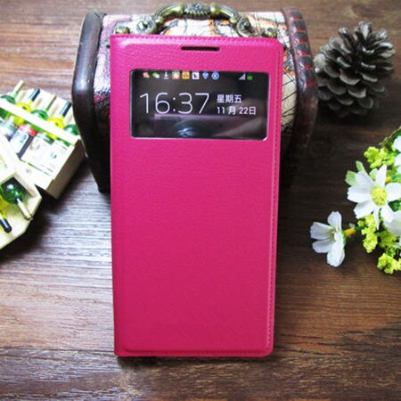 Slim View Shell Auto Sleep Wake up Function Flip Leather Case Shockproof Bag Back Cover Mask For Samsung Galaxy S4 I9500 I9505: Rose