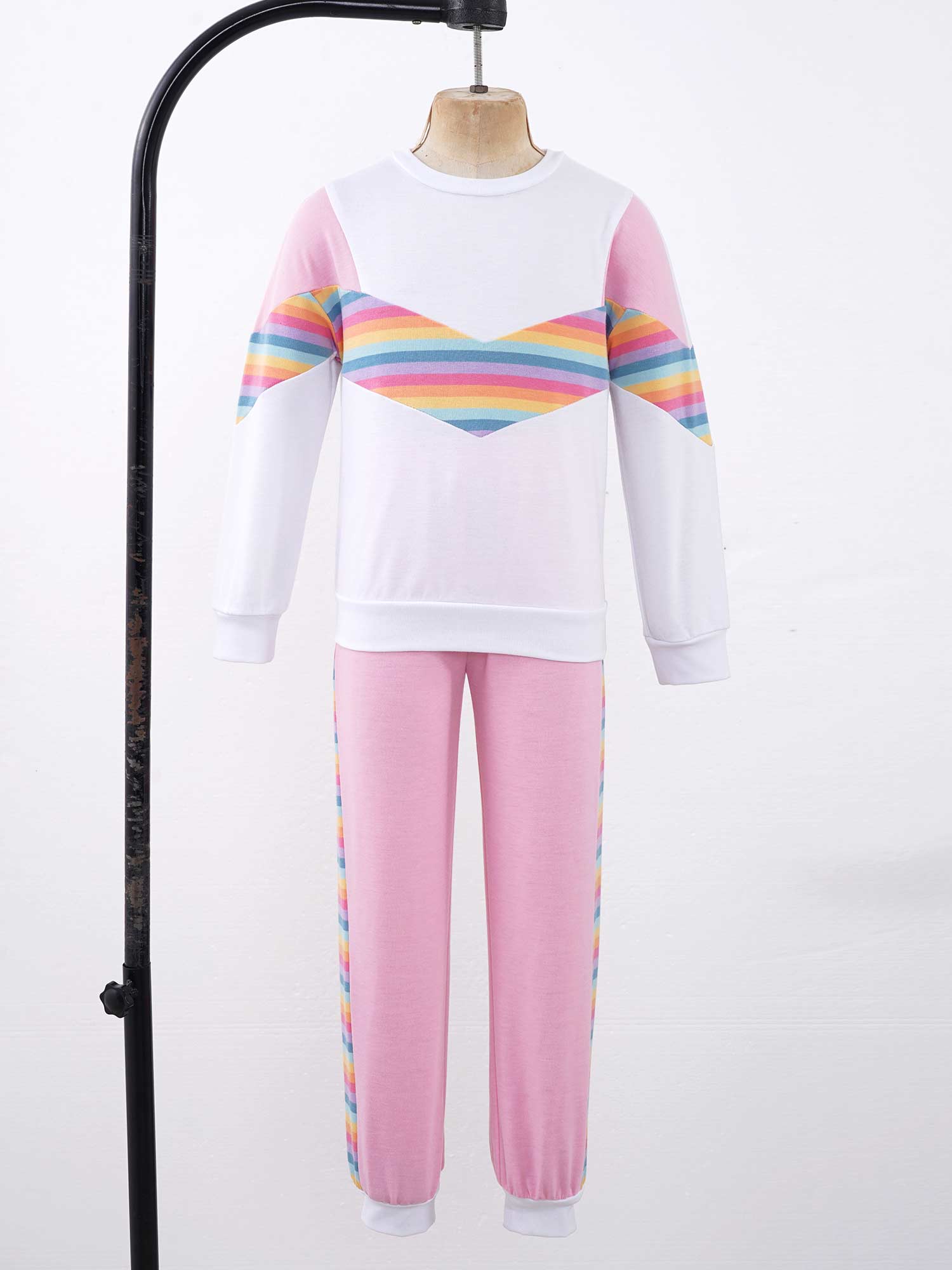 Kids Girls Tracksuit Sport Clothes Children Sports Outfits Casual Long Sleeve Patchwork Style Top with Elastic Waist Long Pants