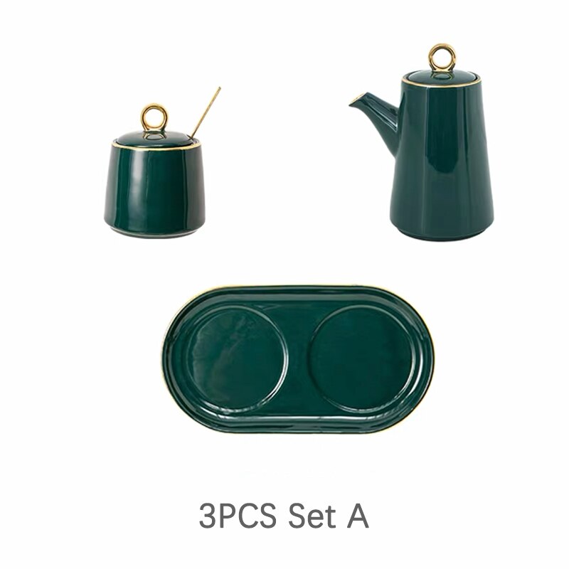Juego de tarros de cerámica de lujo para condimentos, tarro de especias, contenedor de sal, tazón de azúcar con botella de vinagre y aceite, almacenamiento de cocina: 3pcs set A