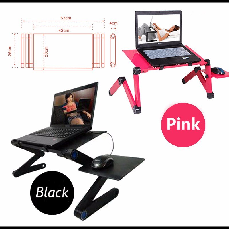 Two Fan Laptop Desks Portable Adjustable Foldable Laptop Notebook Lap PC Folding Desk Table Vented Stand Bed Tray
