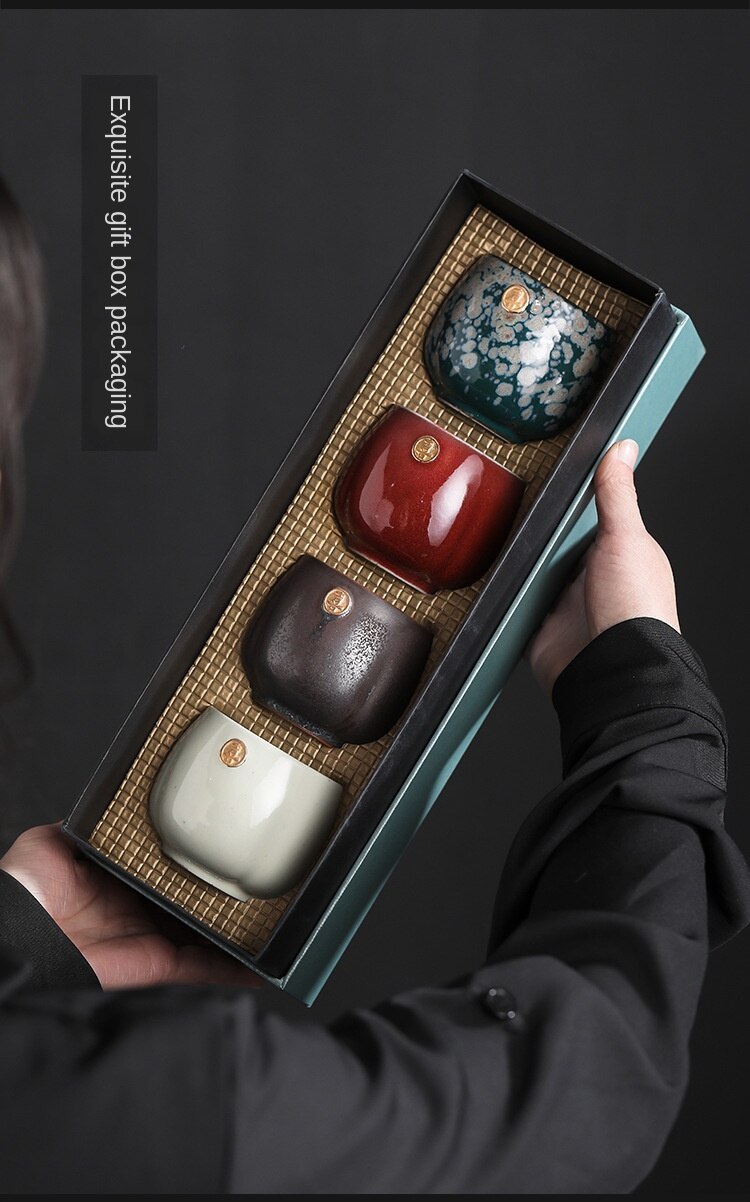 Japanese Style Ceramic Kung Fu Tea Set Cup Coffee Cups Teaware Kiln Changed Tea Cup Set Master Cup Personal Cup 4 Cup Set Teacup