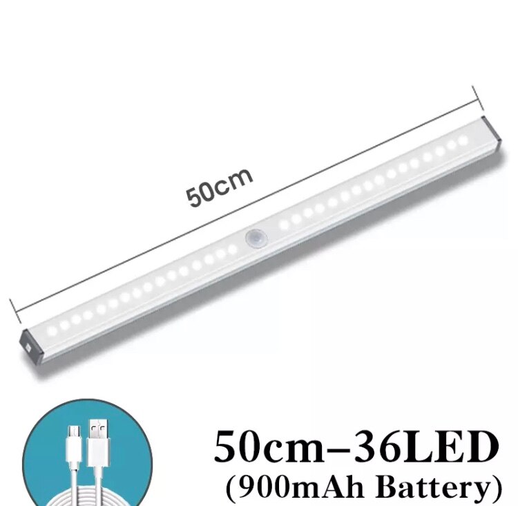 Hvid ledet natlys bevægelsessensor trådløs usb genopladelig 20 30 40 50cm natlampe til køkken canbinet væg: 50-36