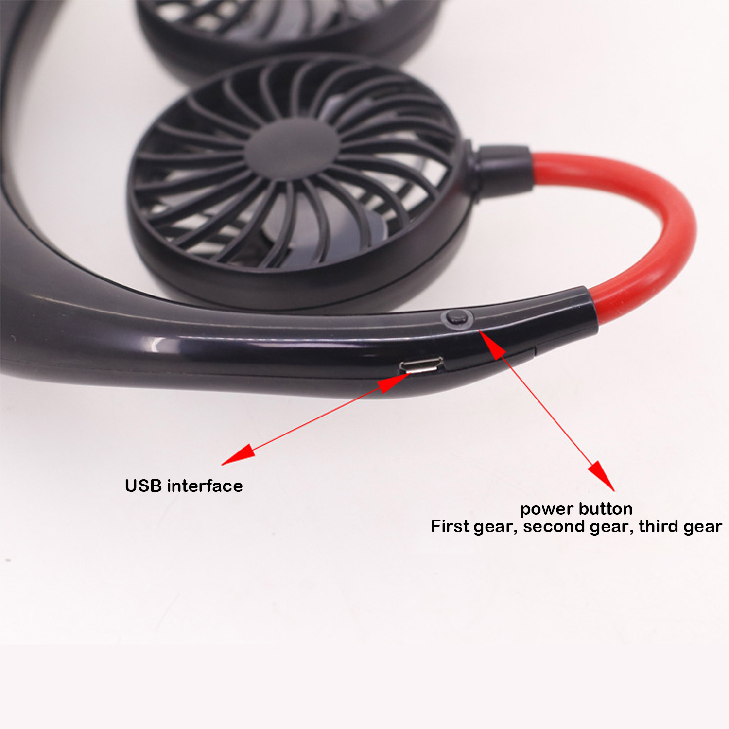 Elisona draagbare 3-- snelheden mini usb-ventilator, nekbandventilator, koeler voor buitensport, thuis, school, reizen, flexibele ventilator, oplaadbaar via usb