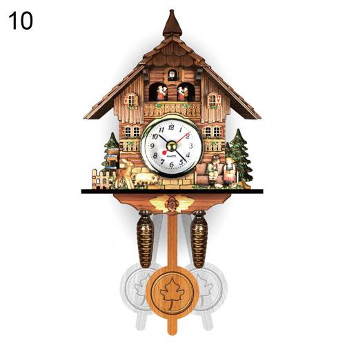 Reloj de cuco de resina 3D hecho a mano de madera antigua nórdica, colgante de pared, llamada de pájaro, campana de tiempo, cronometraje, oscilación automática para niños Roo: 10