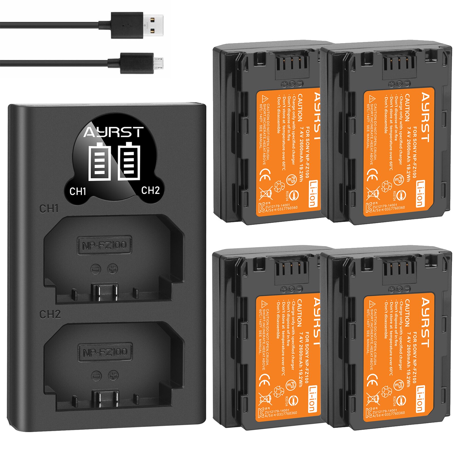 2600Mah NP-FZ100 NPFZ100 Camera Batterij + Dual Usb Oplader Voor Sony NP-FZ100, BC-QZ1, Sony A9, alpha A7R Iii, A7 Iii, ILCE-9