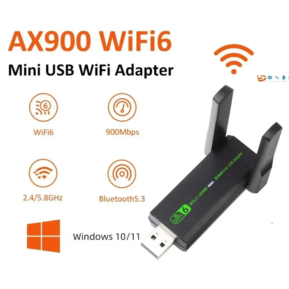 WiFi 6 AX900 Bluetooth 5.4 WiFi USB Adapter Wireless Network Card 2.4G&5GHz Wi-Fi Receive USB For PC/Laptop Win10/11 Driver Free: black