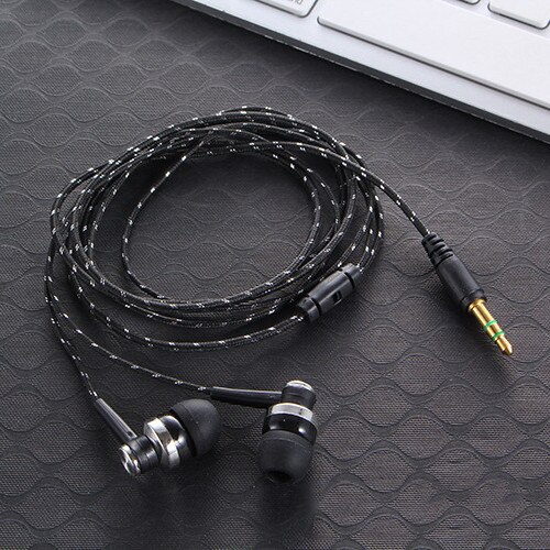1PCS Wired Earphone Stereo In-Ear 3.5mm Nylon Weave Cable Earphone Headset with Mic for Laptop Smartphone: Black