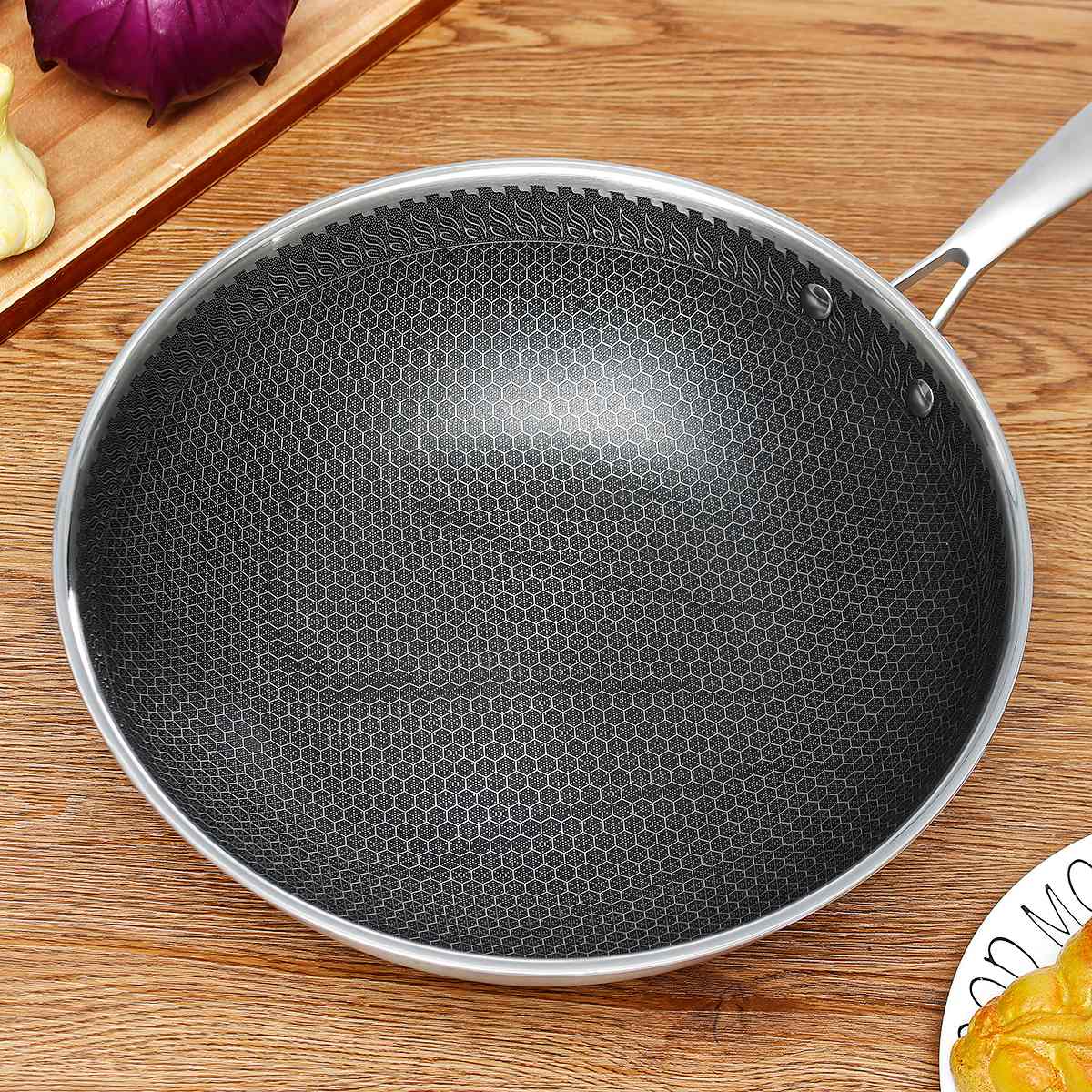 28Cm Rvs Koekenpan Nonstick Fry Pan Inductie Compatibel Multipurpose Kookgerei Gebruik Voor Thuis Keuken Of Restaurant