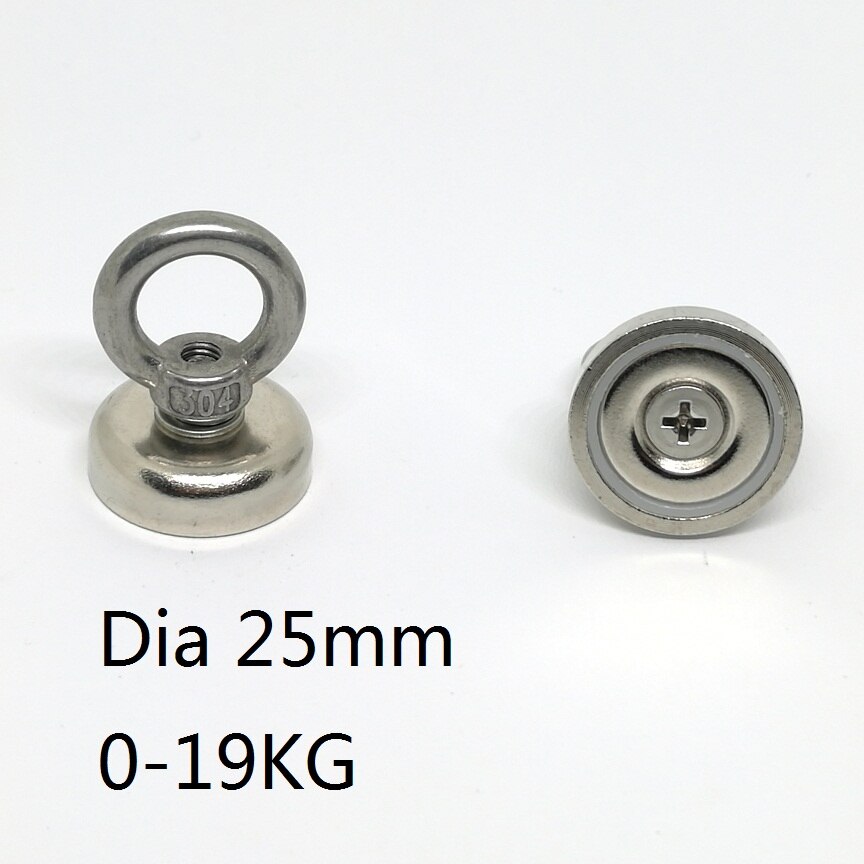 N42 Strong Neodymium Salvage Magnet Fishing Magnets With Stainless Steel Ring Eyebolt Magnetic Hook Holder Dia 16mm-60mm: Dia 25mm