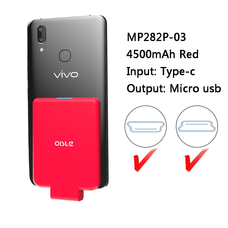 4500mAh External Battery Pack Battery Charger Case For iPhone/ Type-C/Micro-USB Samsung Ultra Thin Power Bank Potable Charger: MICRO USB-RED