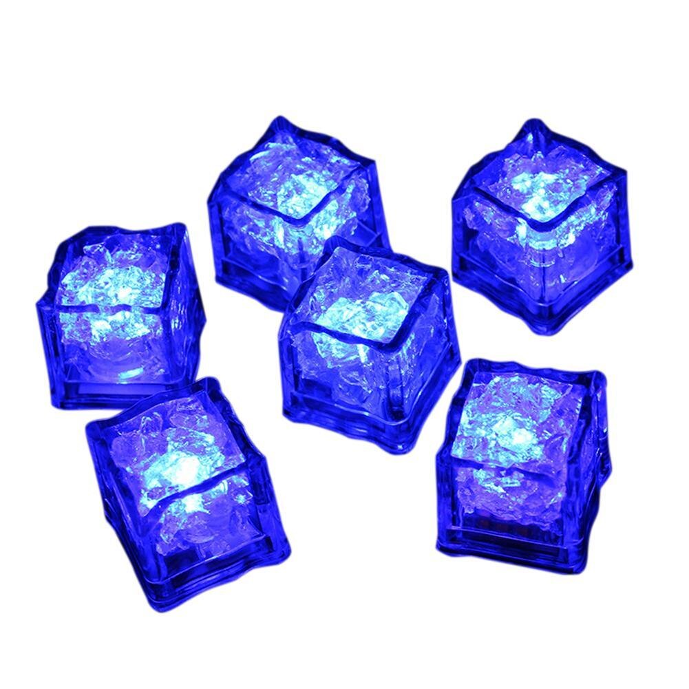 Cubitos de hielo LED de 12 piezas, Bola de brillante, luz Flash, vaso de Navidad, Bar, vino, suministros de neón, decoración para Festival y boda: Blue