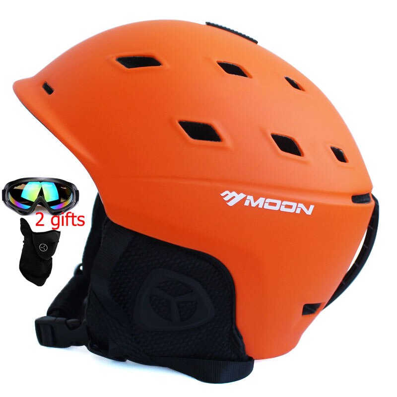 MOON-casco de esquí para hombre adulto, protector de casco de esquí para Snowboard, equipo de monopatín, cascos de seguridad deportivos con gafas, 2 , Otoño e Invierno: Orange / L(58-61cm)