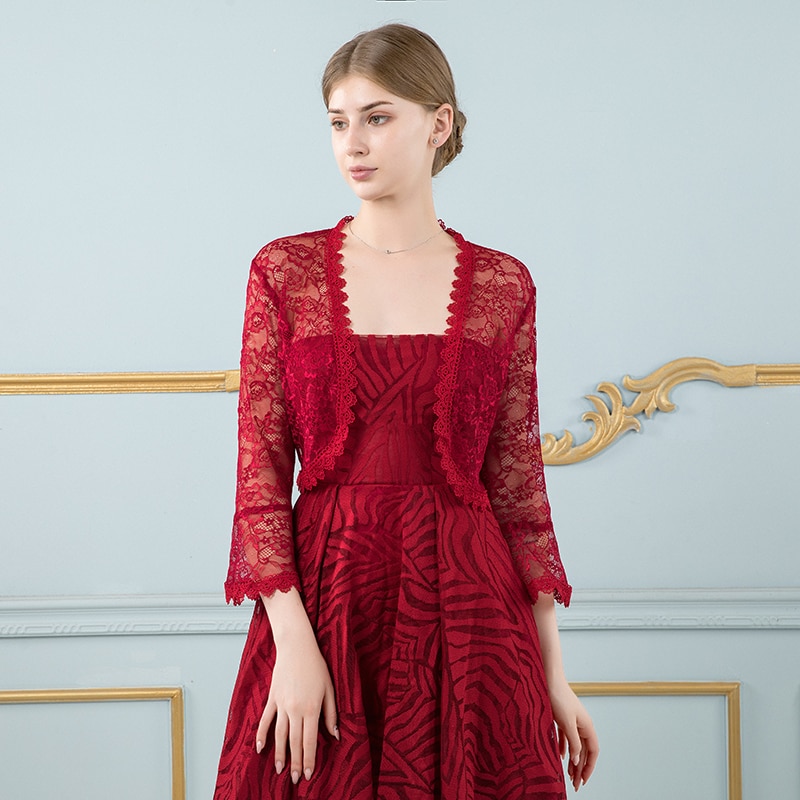 Women Black Lace Jacket for Wedding Dress Long Sleeve Appliqued Boleros Evening Party Wraps