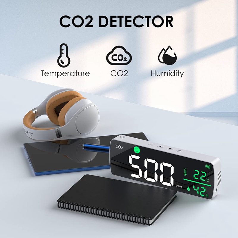 3-in-1 CO2 Detector With Temperature & Humidity Meter - Portable Carbon Dioxide Sensor 400-5000ppm